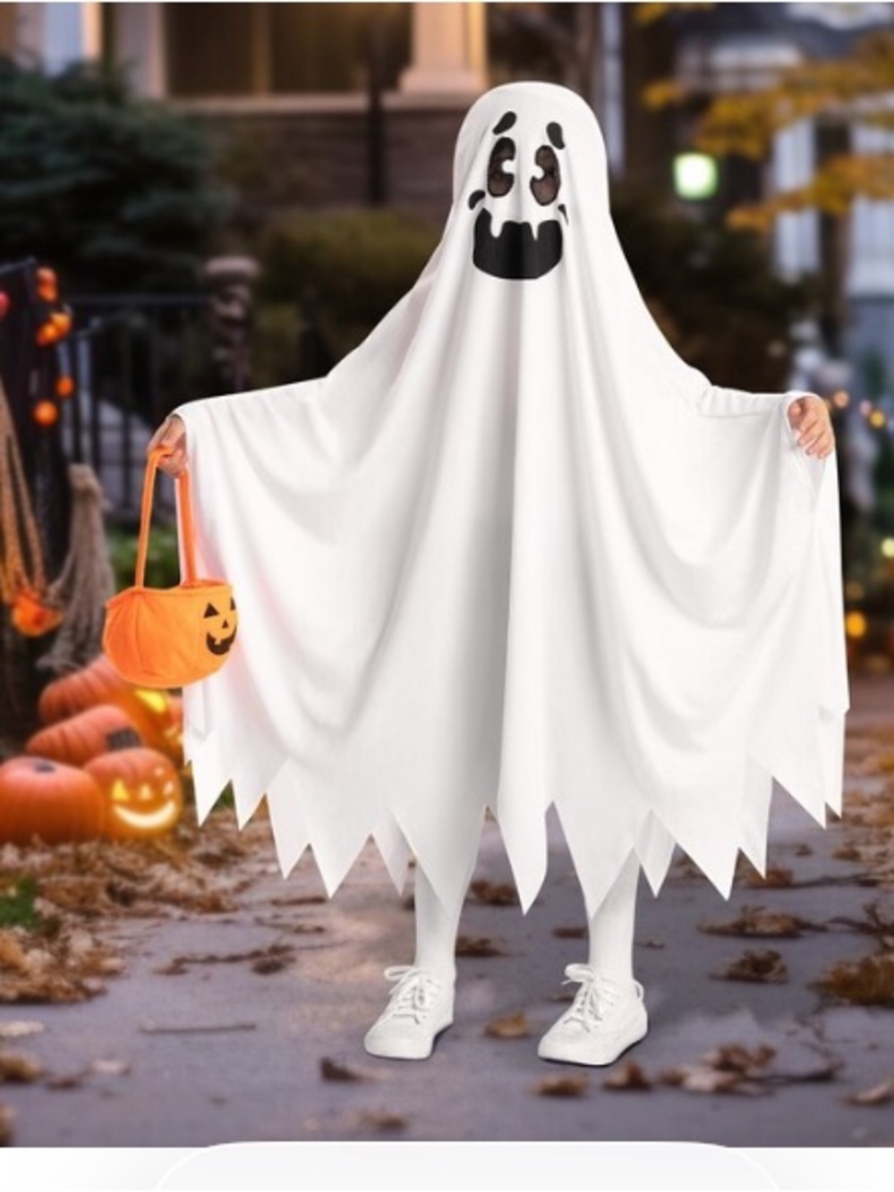 Spooktacular Creations 3T Poncho Ghost Costume w Pumpkin Candy Bag